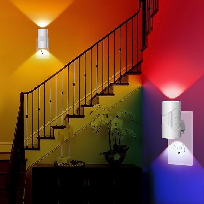 easuntec Night Light, Night Lights Plug into Wall, Color Changing Night Light, Dusk to Dawn Sensor, 8 Light Modes, Dimmable RGB Night Lights for Bedroom Bathroom Hallway Kitchen Stairs (RGB,2 Pack)