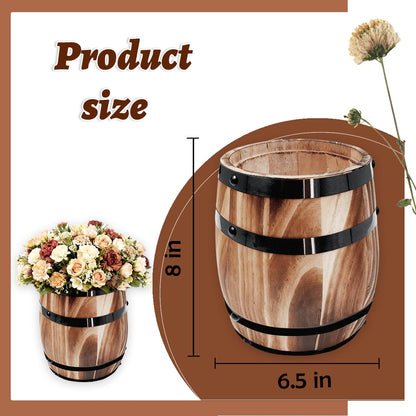 Sunmuliiiy1Pcs Wood Wine Barrel Vase 8" x 6.5" Rustic Wooden Flower Vase Rustic Barrel Barrel Planter for Wedding Reception Table Decoration Home Indoor Outdoor Garden, Kitchen, Party Table Decoration