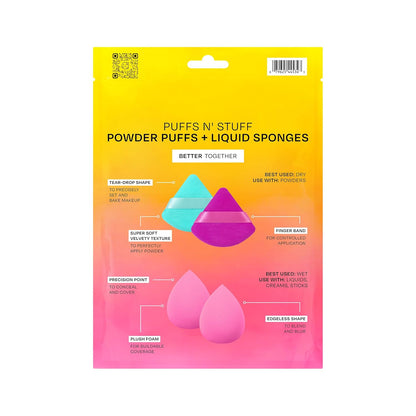 Freeman Puffs N' Stuff Powder Puffs + Liquid Sponges 8 Count Set, Makeup Blending Sponges For Liquid & Cream Foundation & Concealer, Triangle Powder Puff For Setting Powder, Vegan & Cruelty Free