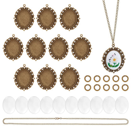 PH PandaHall 10 Sets Embroidery Pendant Kit Embroidery Stitching Necklace Cross Stitch Charms Necklace Bezel Pendant Trays with Cabochons for Beginners DIY Craft Necklaces Earrings Jewelry Making