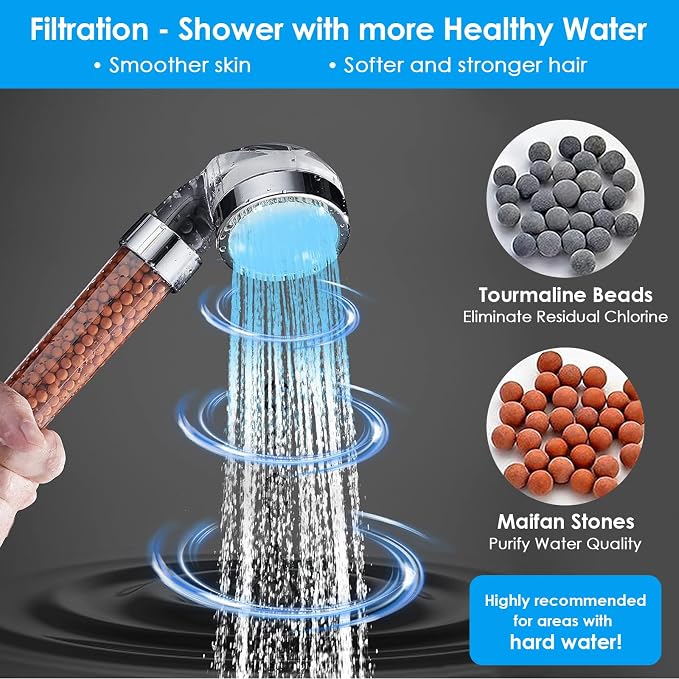 Vacto LED Handheld Shower Head Set with Filtration, Automatic 7-color Changing Shower Head Kit, High Pressure Handheld Shower Head with Hose and Bracket, Water Saving Showerheads with Filtration Beads