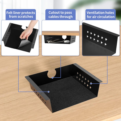 MOLIGOU Under Desk Storage Shelf, Under Desk Tray with Felt Liner, Screw Mount Under Table Hidden Storage for Home Office, Kitchen Cabinet (9" x 9" x 2.9")