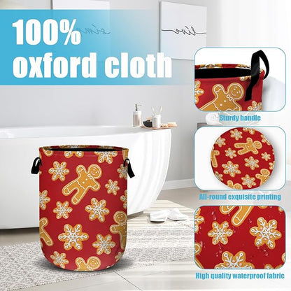 Red Gingersnap Laundry Basket, Christmas Laundry Hamper Collapsible Oxford Cloth