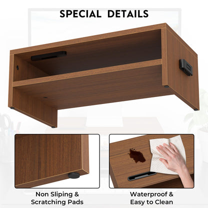 BONTEC Wooden Monitor Stand Riser, 2-Tier Desk Shelf with Storage Organizer, Ergonomic Computer Stand with Cable Management, Cellphone Holder, Walnut, 16.5 Inch
