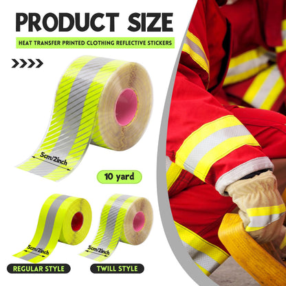 Crowye 2 Pcs 2" x 33ft/11 Yard High Visibility Reflective Heat Transfer Vinyl Tape Silver Iron on Fabric Clothing Tape Safety Heat Transfer Film Supplies for Shirts, 2 Styles(Stripe, Plain, Yellow)