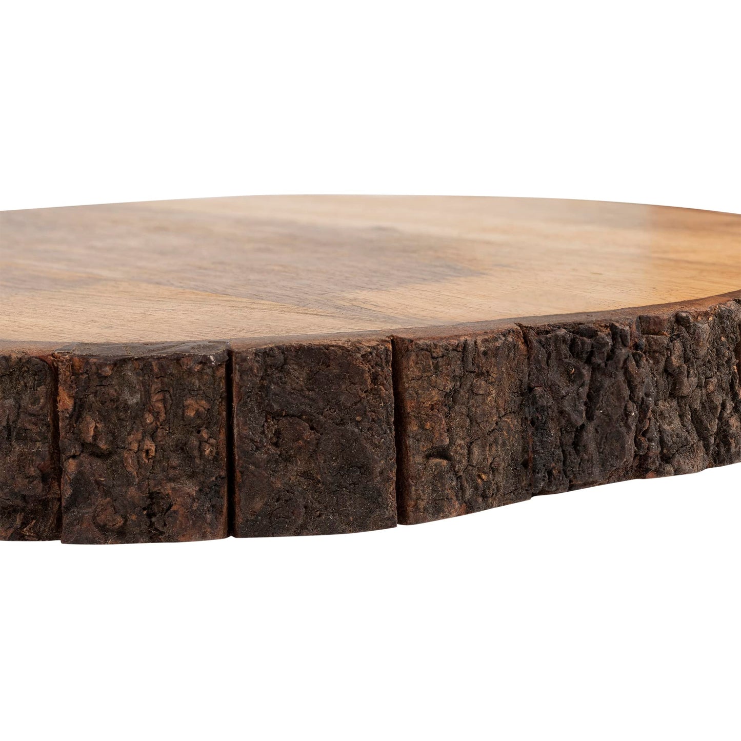 GoCraft Wooden Round Cutting Board with Tree Bark Rim | 1.5" Thick Mango Wood Live Edge Chopping, Prep, Serve Board | Charcuterie Platter - 12.5"