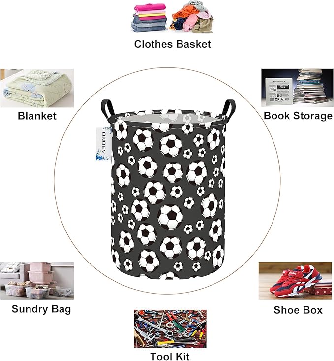 Round Foldable Kids' Football Laundry Hamper Multi Use Laundry Basket Soccer