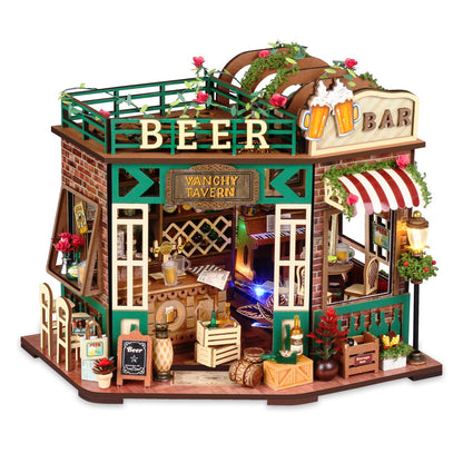 TuKIIE DIY Miniature House Kit with Furniture, 1:24 Scale Creative Room Mini Wooden Dollhouse Book Nook for Kids Teens Adults(Beer Bar)