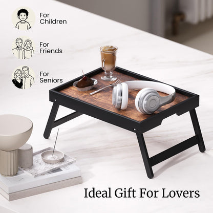 Fibogollo 2 Pack Wooden Bed Tray Table with Folding Legs,Breakfast Trays,Serving Tray for Food and Snack,Laptop Trays for Working