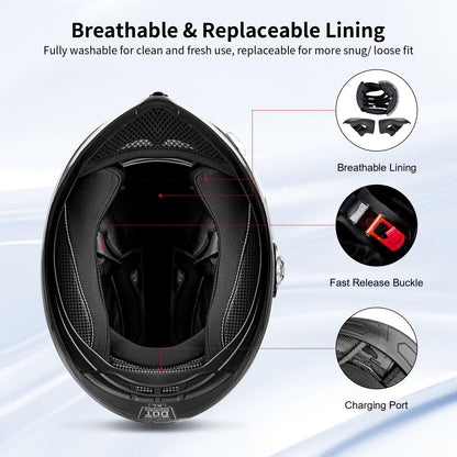 Bluetooth Motorcycle Helmet FreedConn BM12 DOT Full Face Bluetooth Helmets Motorcycle Dual Visor Helmet with Integrated Intercom System/ 2~3 Riders Pair/ 500M/ FM/ MP3/ Voice Dial (Multi-Color, XXL)