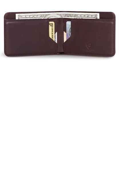 Vaultskin MANHATTAN Slim RFID Blocking Bifold Leather Wallet for Men - Minimalist Front Pocket Card Holder, Holds 9 Cards & Cash, Premium Italian Leather (Brown)