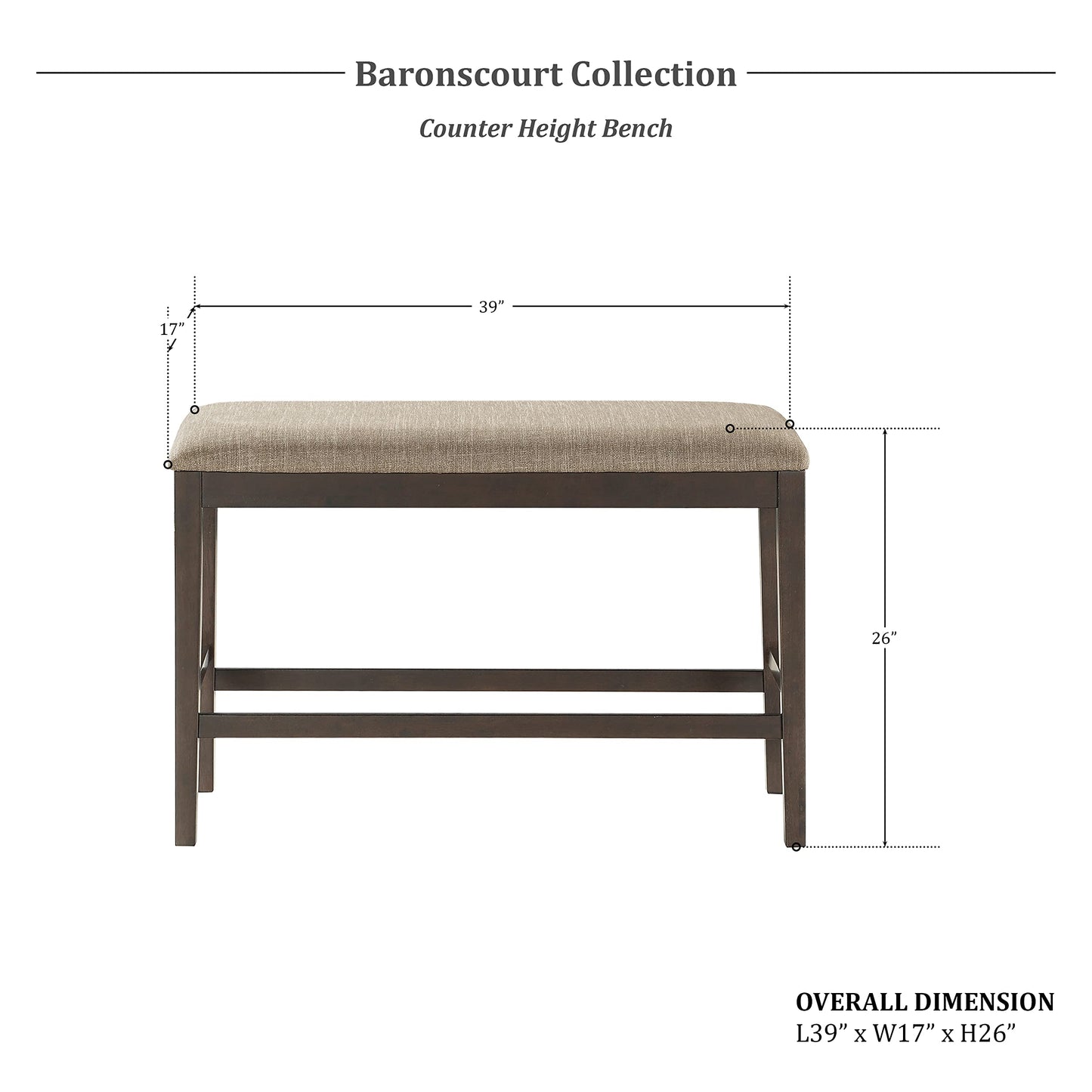 Lexicon Baronscourt Farmhouse Small Entryway Bench - 39 Inch, Upholstered Counter Height Solid Wood Frame, Padded Top, Easy Assembly , 26"Seat Height, Farmhouse End of Bed Bench For Bedroom,Dark Brown