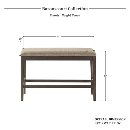 Lexicon Baronscourt Farmhouse Small Entryway Bench - 39 Inch, Upholstered Counter Height Solid Wood Frame, Padded Top, Easy Assembly , 26"Seat Height, Farmhouse End of Bed Bench For Bedroom,Dark Brown