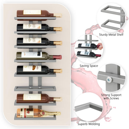 Hoctieon 8 Tier Wall Mount Wine Rack, Wall Racks for Wine Bottles Display and Storage, Hanging Bottle Organizer for Living Room, Dining Room, Wine Cellar, Bar, Grey