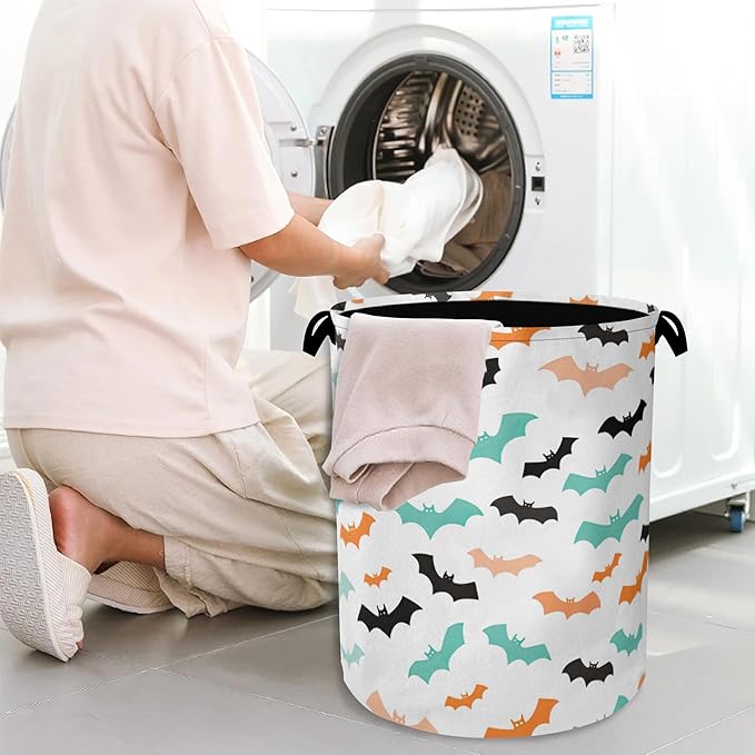 Colorful Bats Laundry Basket, Halloween Foldable