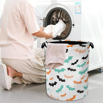 Colorful Bats Laundry Basket, Halloween Foldable