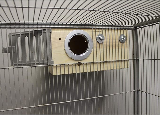 Sturdy Nest Box (L) - Cage Attachment, Hinged Lid, Perching Ledge - for Sugar Glider, Squirrel, Rat, Finch, Parakeet, Lovebird, Parrotlet, Lovebird, Canary, Cockatiel, Other Birds & Small Pets