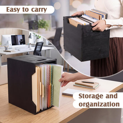 Gerrii 2 Pack Wood File Organizer Box, 12.6 x 8.5 x 10.2 Inch Black Desktop Document Storage Crate with Handle Slot, Assembling Magazine File Holder Bins for Countertop Home Office