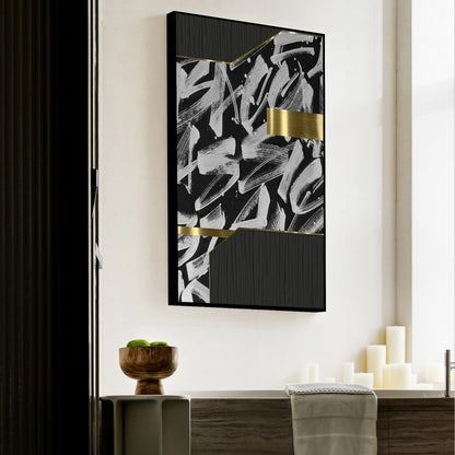 QKF large bright abstract geometric wall decoration, modern minimalist black and white wall art, suitable for bedroom, living room, bathroom, office, home poster printing 20 "X 28" inch 3-piece set