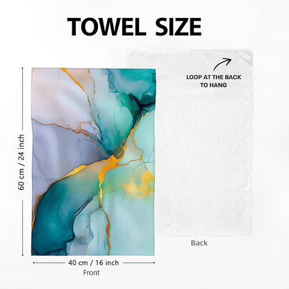 Teal Gold Kitchen Towel Set of 4 Soft Absorbent Marble Texture Turquoise