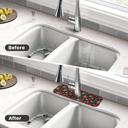 Merry Christmas Snowflakes Red Green Lattice Plaid Kitchen Sink Splash Guard
