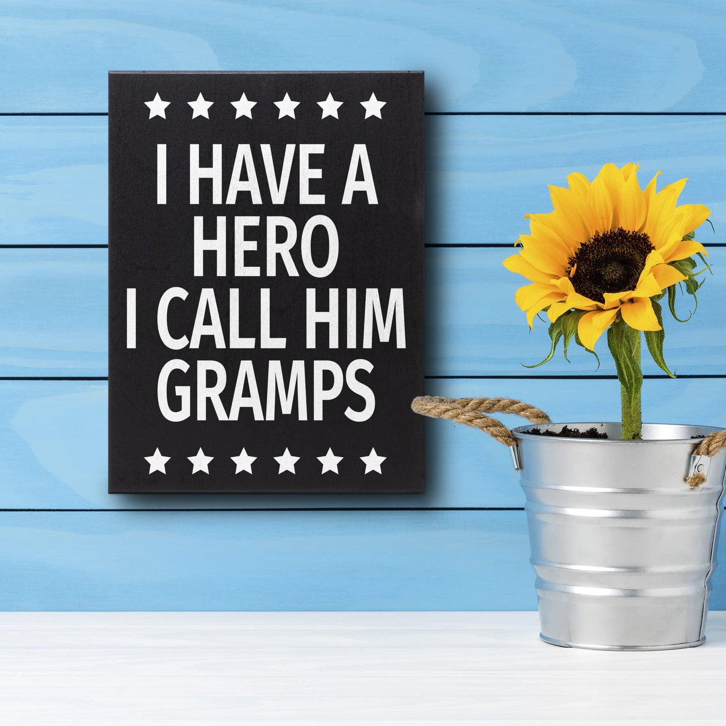 JennyGems Gift for Gramps, I Have a Hero I Call Him Gramps Wooden Sign, Shelf Decor and Wall Hanging, Made in USA