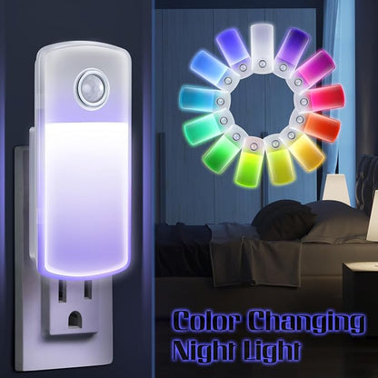 Enhon Emergency Power Failure Night Lights, 5-in-1 Multi Color LED Light, Rechargeable Flashlight with Foldable Plug, Automatic On Off Motion Sensor for Bedrooms, Hallways, Black Outs (4 Pack)