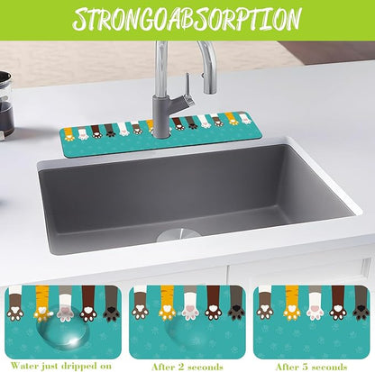 Sink Splash Guard Faucet Mat Cat Paws and Footprints Absorbent Fast Drying Mat