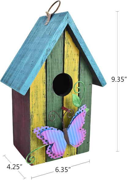 Morning View Bird Houses for Outside Decorative Nest Box Wooden Birdhouse Hanging Spring for Yard Garden Patio Outdoor Small Birds Bluebird Finch Cardinals Wren 9.35 Inch Tall (Green)