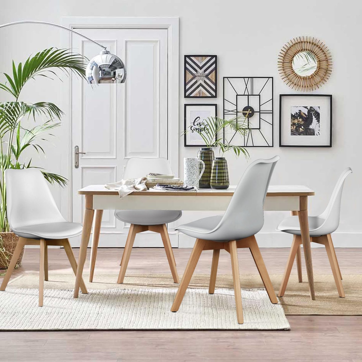 OLIXIS Dining Chairs Set of 8 Kitchen Mid Century Modern Chairs with Wood Legs and PU Leather Cushion, Upholstered Accent Chai for Living Room Bedroom Outdoor Lounge, White