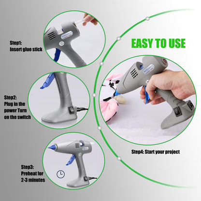 MONVICT Hot Melt Glue Gun with 7 Copper Nozzles, 3 Silicone Finger Covers, 12 Glue Sticks Dual Temperature Switching, Corded Detachable Cord Use Stand-Up Base Anti-drip for Art DIY Craft repair