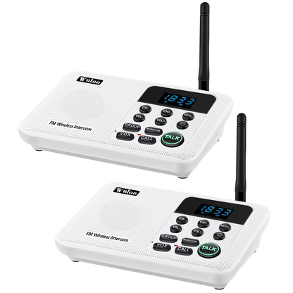 Wuloo Intercoms Wireless for Home 1 Mile Range 22 Channel 100 Digital Code Display Screen, Wireless Intercom System for Home House Business Office, Room to Room Intercom Communication(2Station, White)