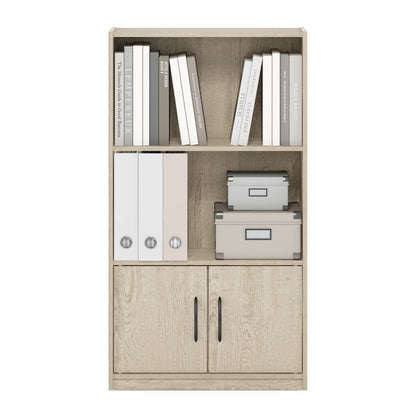 Furinno Gruen 3-Tier Open Shelf Bookcase with 2 Doors Storage Cabinet, Metropolitan Pine