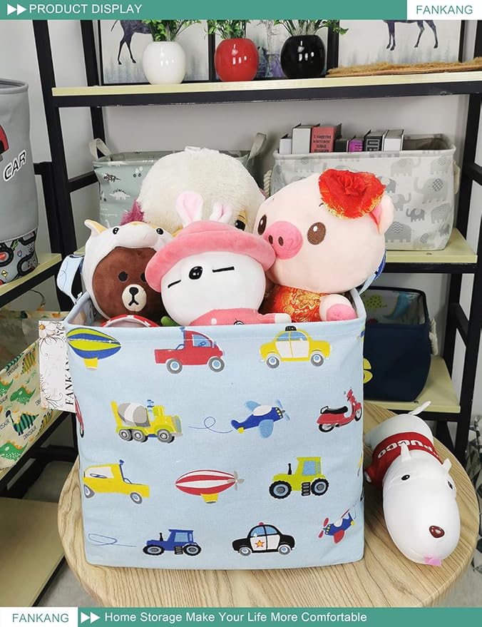 FANKANG Square Nursery Hamper Storage Bins Canvas Laundry Basket Foldable