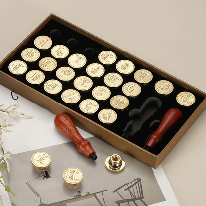 PATIKIL 26 Letters A-Z Alphabet Wax Seal Stamp Kit, Vintage Sealing Stamp with 2pcs Wooden Handles Gift Box for Wedding Invitation, Party, Gift Wrap, Envelope Card, Style 7