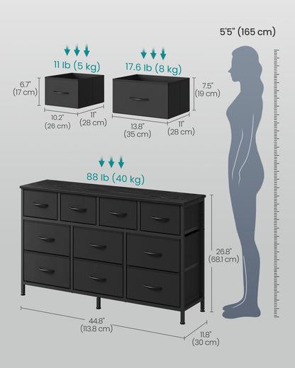 SONGMICS BELLAH Collection - Dresser for Bedroom, Chest of Drawers, TV Stand for TVs Up to 55 Inches, Living Room, Closet, 10 Drawers, Modern, Ink Black ULGS333BH02S