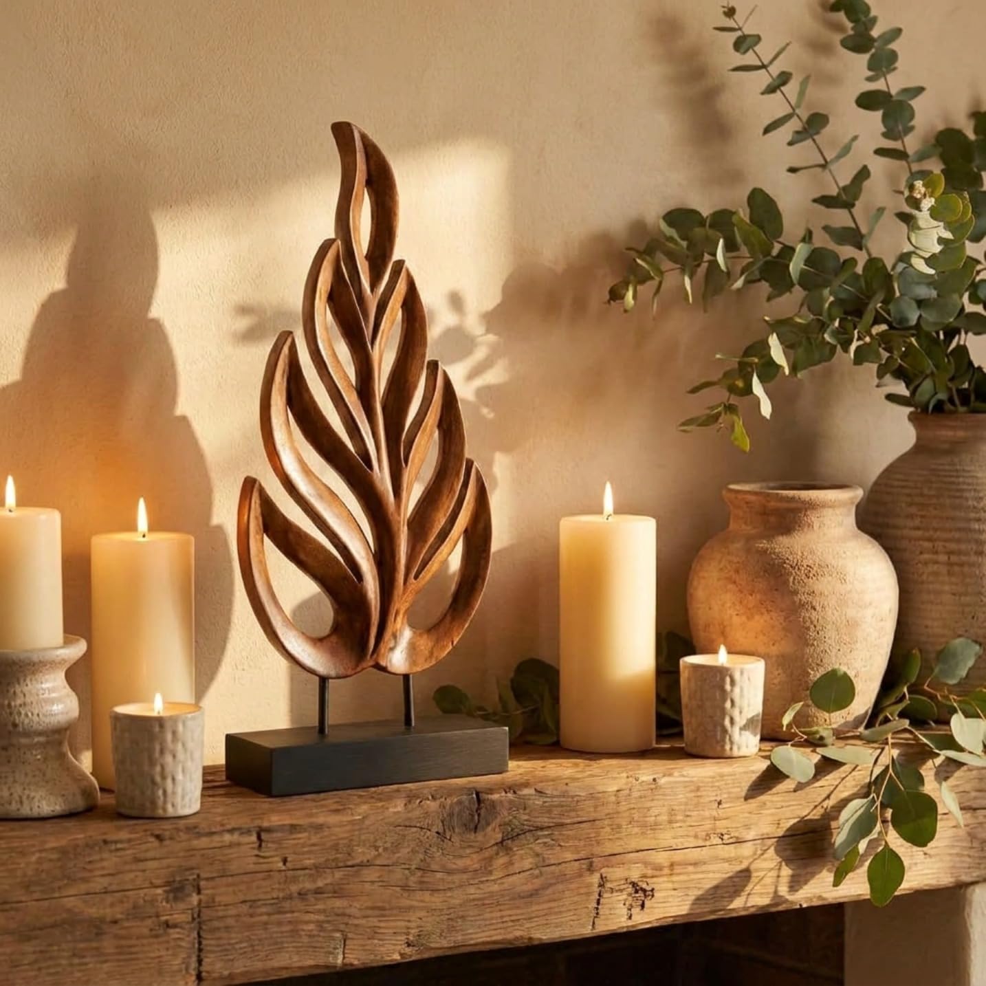 Decozen Wooden Leaf Sculpture - Hand Carved Solid Wood Coffee Table and Christmas Decor and Western Decor Accent for Living Room, Mantel, Bookshelf Décor, Christmas Decorations, Thanksgiving