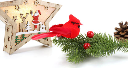 KLEWEE 12 Pcs Cardinal Birds for Crafts, Mini Cardinal Clip On Christmas Tree Ornaments Artificial Red Birds Decorations for Wreaths Centerpieces DIY Crafts, Red Velvet & Feathers
