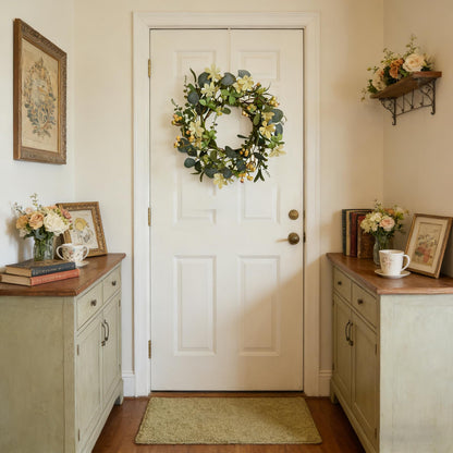 Bibelot Artificial Eucalyptus Berry Wreath, Front Door Wreath 16 Inch, Spring Greenery Wreaths with Berries for Outdoor Farmhouse Wall Window All Seasons