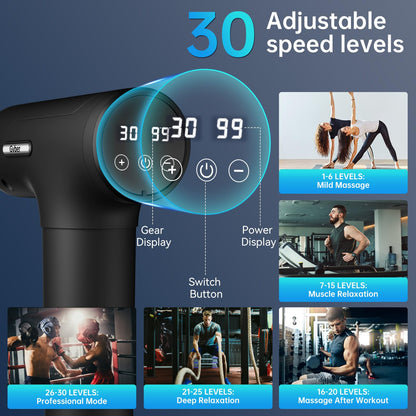 Massage Gun, Massage Gun Deep Tissue, Handheld Back Massager for Athletes, Percussion Muscle Massager with 6 Attachments & 30 Speed, Father's Day, Black