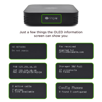 ring-u Hello Hub Small Business Phone System (PBX) and Service (VOIP). Up to 30 Lines and 75 Extensions. Keep Your Number! Set-up Easier Than a Wireless Router. Ring-u Service Required.