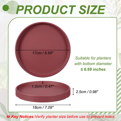 YELARXI 6.7 Inch Ceramic Plant Saucers, Round Flower Planter Water Trays Ceramic Plant Saucer Pot Tray -Fitting for (Outdoor/Indoors/Garden/Planting/Water/Flower/Coffee) Burgundy
