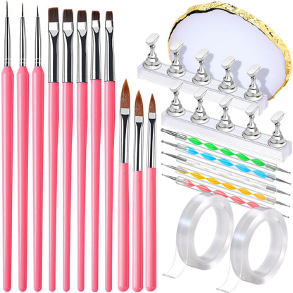 FANDAMEI Nail Art Brushes, Nail Brush Set With Nail Stand, Nail Holder For Painting Nails, Nail Art Tools, Nail Design Tools, 11PCS Nail Brushes For Nail Art, 5PCS Nail Dotting Tool, Nail Art Palette