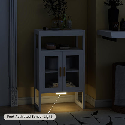 Edospaen Bathroom Floor Storage Cabinet Freestanding Organizer with Sensor Light & Acrylic Doors for Bathroom, Home Office, Bedside, Sofa Side Table