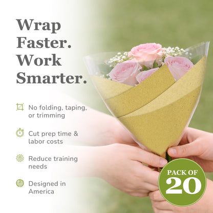 the florist Supply Farm Girl Sleeves 20 Pack 8.8 x 12 x 3 Inch Waterproof Flower Bouquet Wrapping Sleeves, Flower Bouquet Bags, Plastic Floral Sleeves, Gift-Ready for Wedding, Birthday, Brown