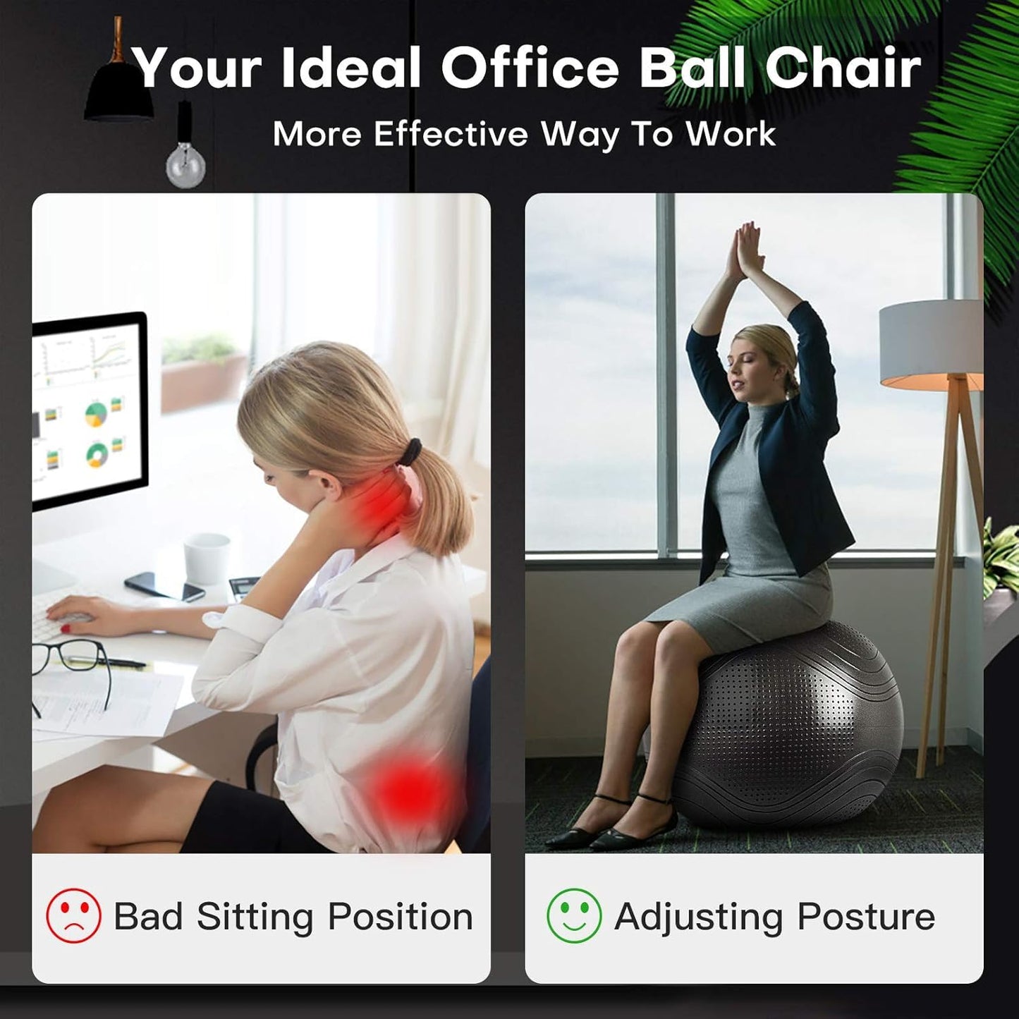 Gruper Yoga Ball, Multiple Sizes Non Slip Exercise Ball for Workout, Birthing, Balance, Stability, Pregnancy, 2200LB Capacity, Anti Burst Chair for Home and Office, Includes Quick Pump & Fitness Guide