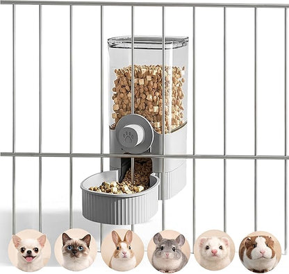 Auto Gravity Food Dispenser for Cage Hanging, 41OZ Capacity Hanging Automatic Pet Cage Feeder, Food Bowl for Cats Dogs Rabbit Ferret Chinchilla Bird Hedgehog Guinea Pig (Grey)