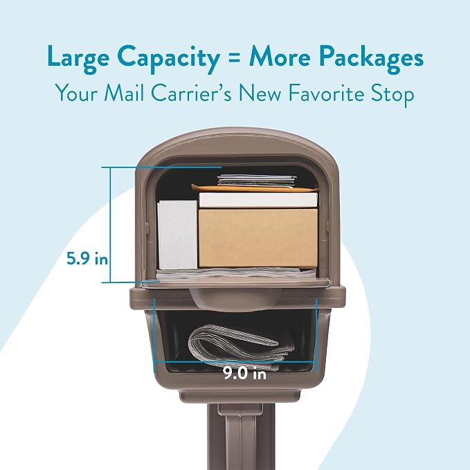 Architectural Mailboxes Gentry Mailbox with Post, Mocha, Large | Includes the matching post and all hardware. Durable plastic build with weather-resistant outdoor construction. USPS approved