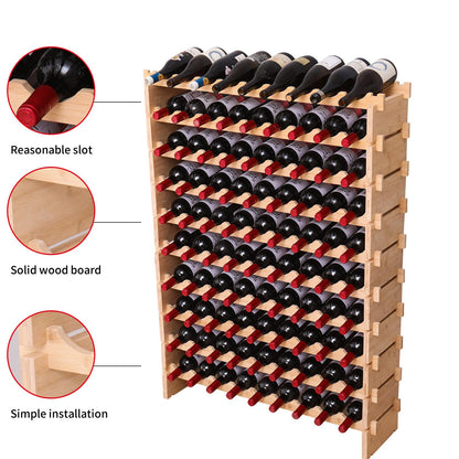 fcxagy 90 Bottle Bamboo Wine Rack Stackable Storage Freestanding Floor Wooden Modular fWine Rack Shelf