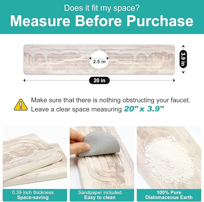 Diatomite Faucet Mat for Kitchen Sink Protector Stone Quick Dry Around Faucet